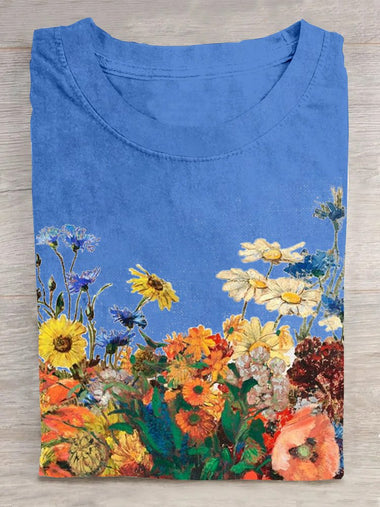 Casual Short Sleeve Crew Neck Floral Loose Regular T-Shirt