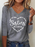 Casual Long Sleeve V Neck Letter Pattern Regular T-Shirt
