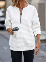 Casual Long Sleeve Crew Neck Plain Zipper Loose Regular Sweatshirt