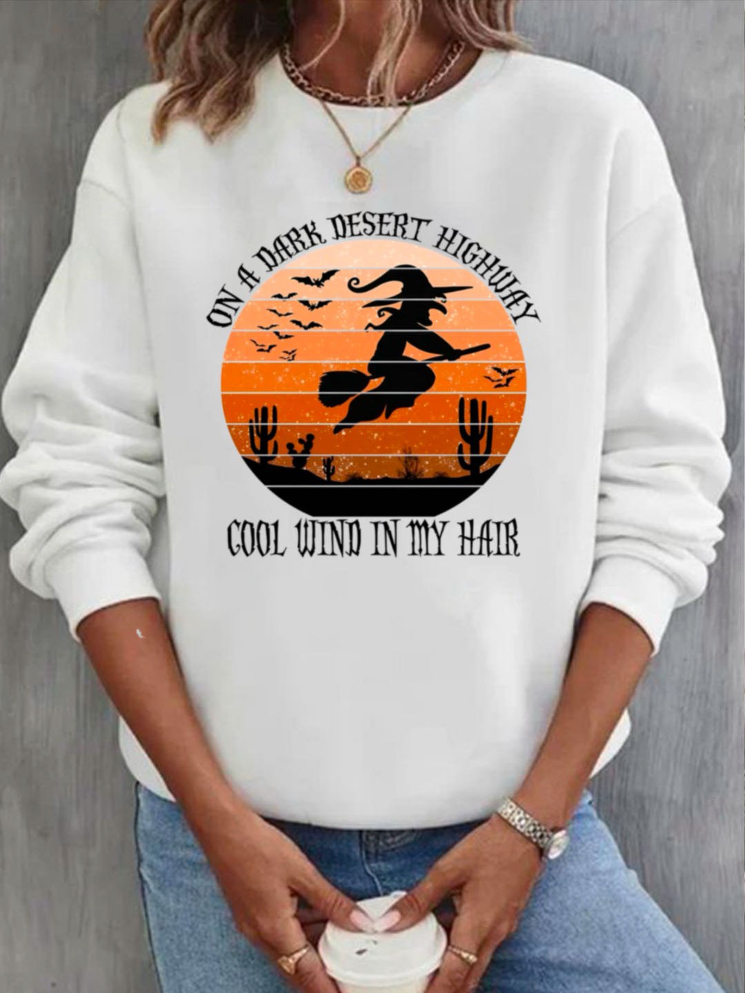 Loose Long Sleeve Crew Neck Text Letters Casual Regular Sweatshirt