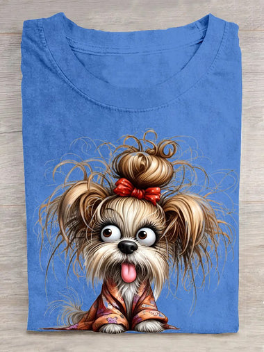 Casual Short Sleeve Crew Neck Dog Loose Regular T-Shirt