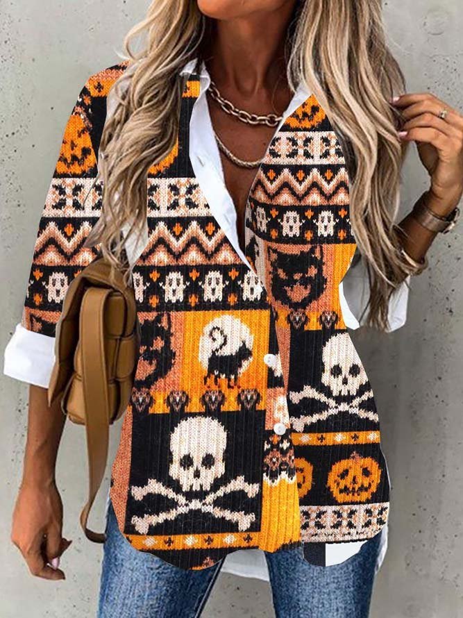 Loose Long Sleeve Shirt Collar Halloween Casual Regular Shirt