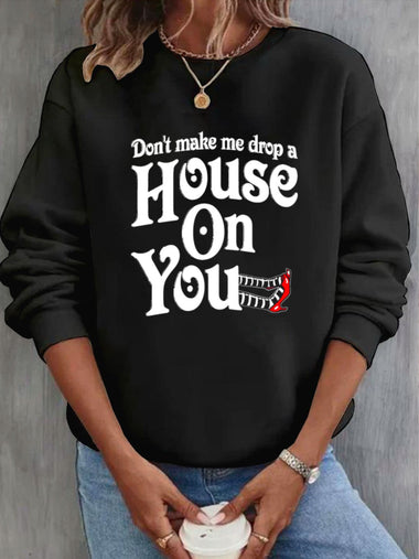 Casual Long Sleeve Crew Neck Text Letters Loose Regular Sweatshirt