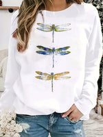 Casual Long Sleeve Crew Neck Dragonfly Loose Regular Sweatshirt