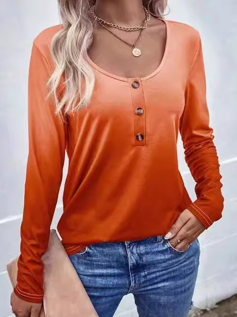 Casual Long Sleeve Crew Neck Color Block Loose Regular T-Shirt