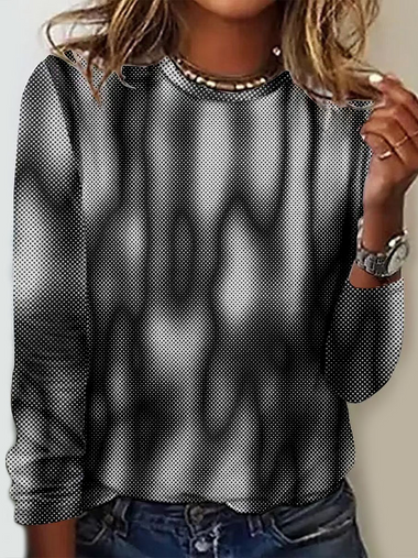 Casual Long Sleeve Crew Neck Abstract Loose Regular T-Shirt