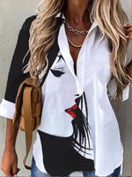 Loose Long Sleeve Shirt Collar Ethnic Floral Casual Regular Shirt