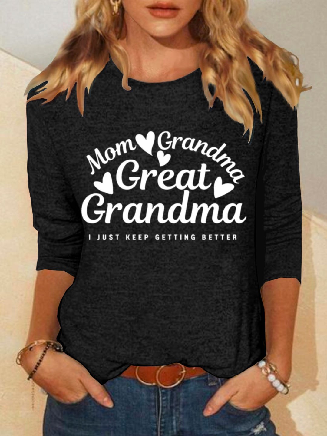 Long Sleeve Crew Neck Letter Pattern Casual Regular T-Shirt