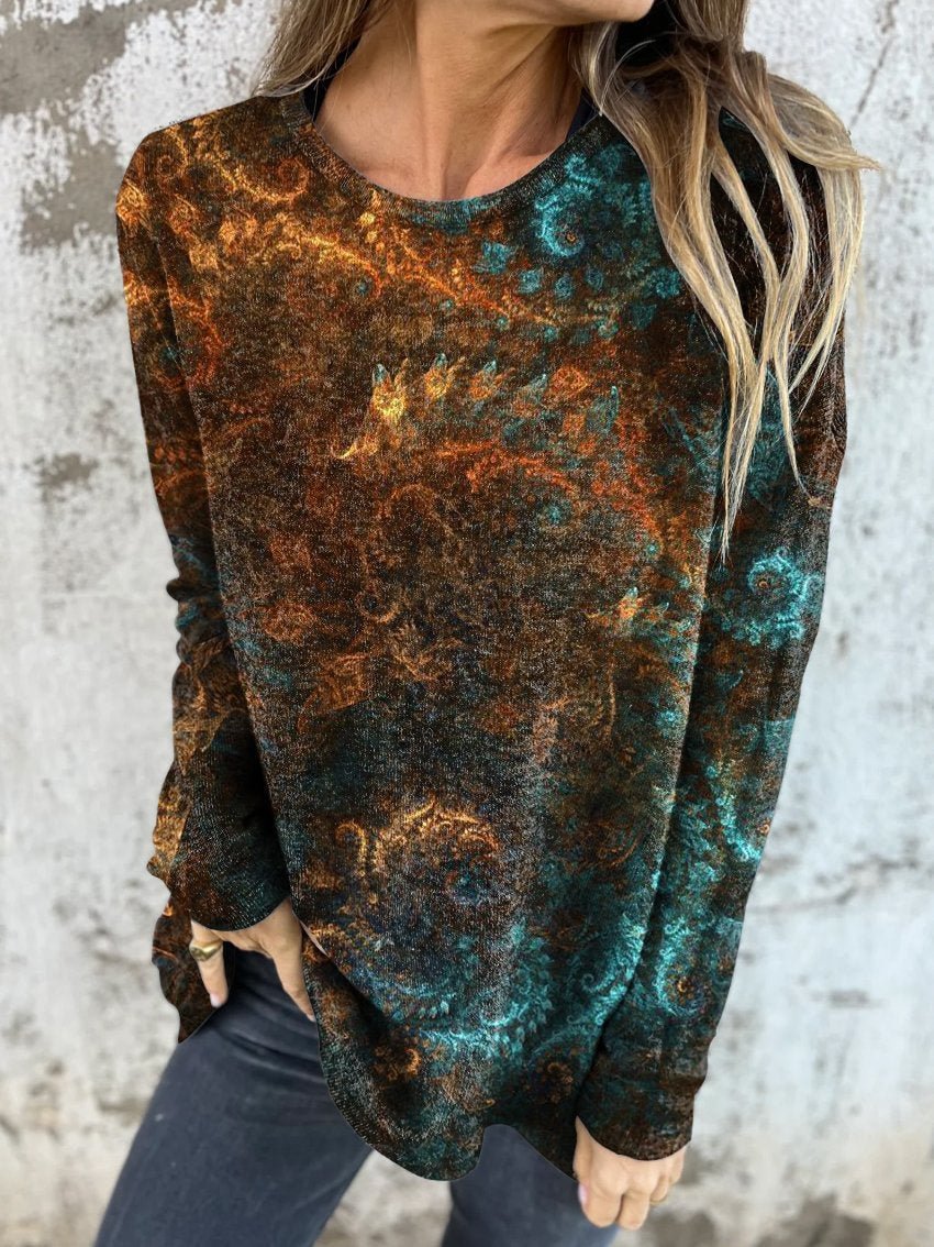 Casual Long Sleeve Crew Neck 3D Printing Loose Regular T-Shirt