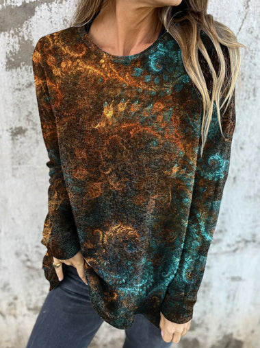 Casual Long Sleeve Crew Neck 3D Printing Loose Regular T-Shirt