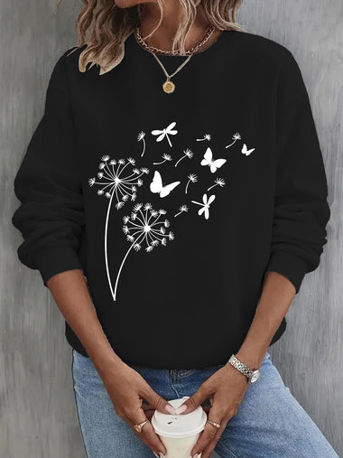 Loose Long Sleeve Crew Neck Dandelion Casual Regular Sweatshirt