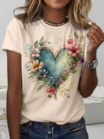 Short Sleeve Crew Neck Floral Simple Regular T-Shirt