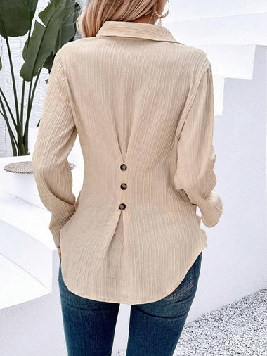 Casual Long Sleeve Shirt Collar Plain Regular Blouse