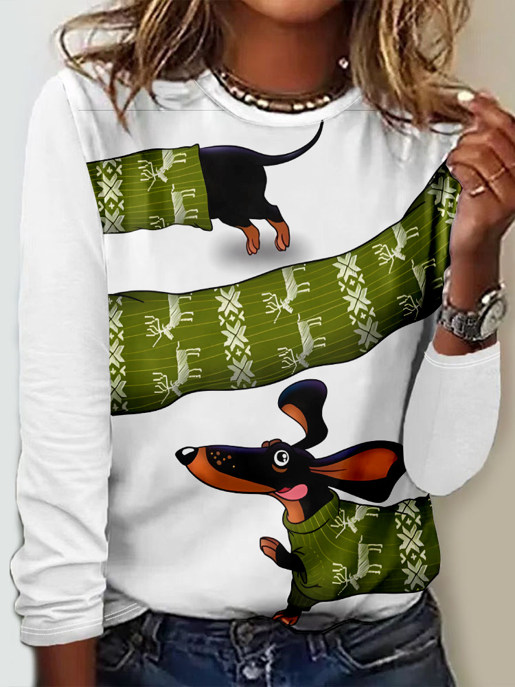 Loose Long Sleeve Crew Neck Ethnic Casual Regular T-Shirt