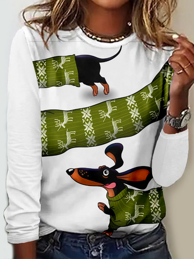 Loose Long Sleeve Crew Neck Ethnic Casual Regular T-Shirt
