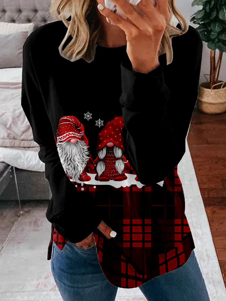 Loose Long Sleeve Crew Neck Christmas Zipper Casual Regular Sweatshirt