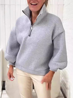 Loose Long Sleeve Crew Neck Plain Zipper Casual Regular Sweatshirt