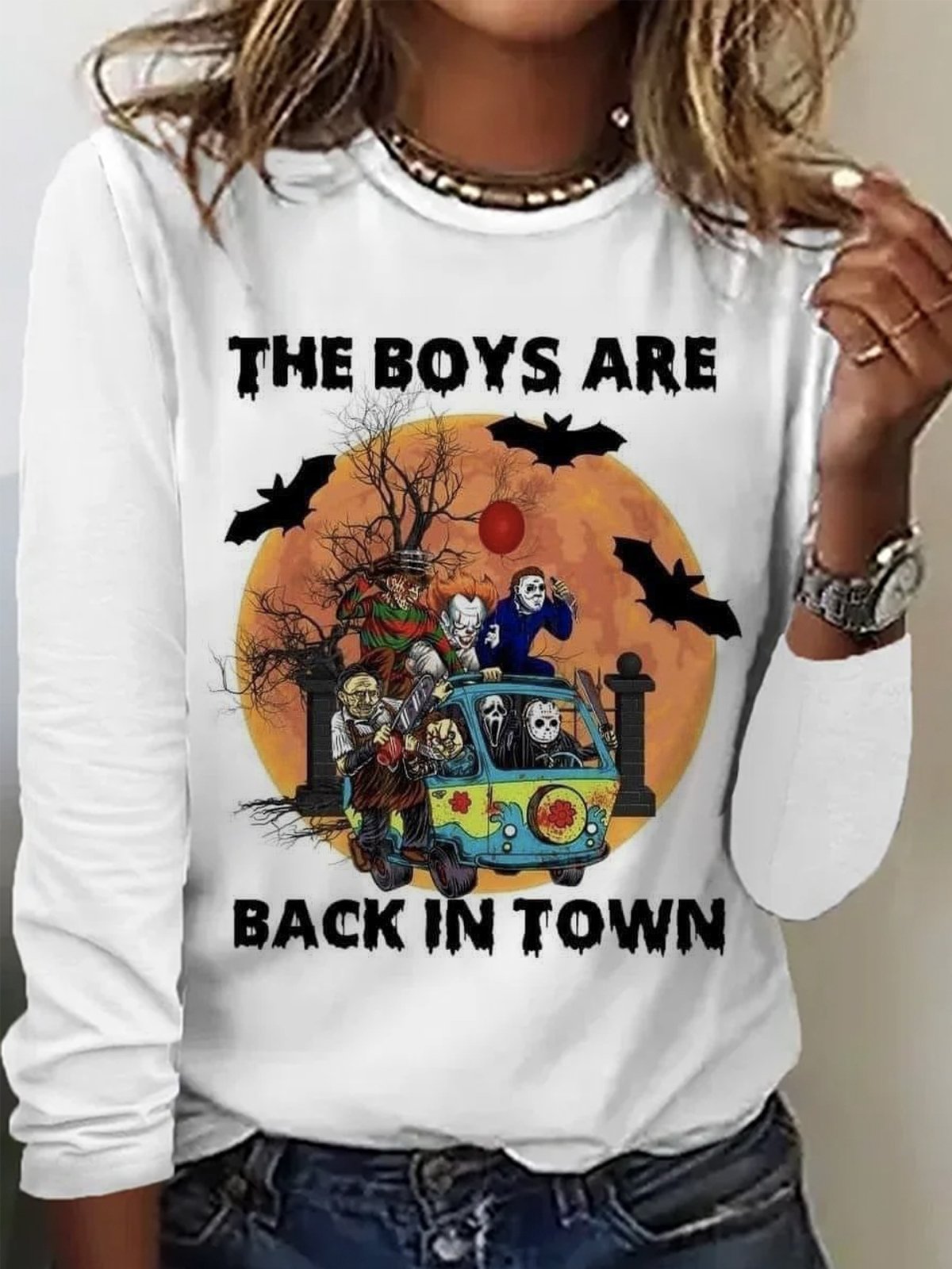Casual Long Sleeve Crew Neck Letter Pattern Regular T-Shirt