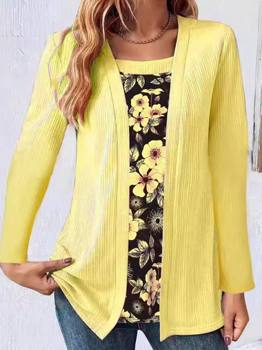 Loose Long Sleeve Square Neck Floral Casual Regular Blouse
