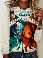 Loose Long Sleeve Crew Neck Geometric Casual Regular T-Shirt