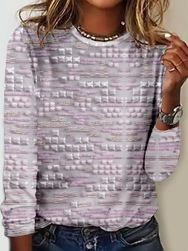 Loose Long Sleeve Crew Neck 3D Printing Casual Regular T-Shirt