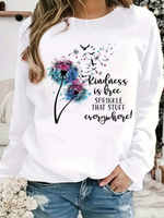 Casual Long Sleeve Crew Neck Text Letters Loose Regular Sweatshirt