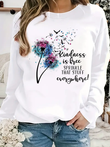 Casual Long Sleeve Crew Neck Text Letters Loose Regular Sweatshirt