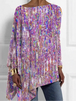 Loose Long Sleeve Crew Neck Abstract Casual Mid-Long Blouse