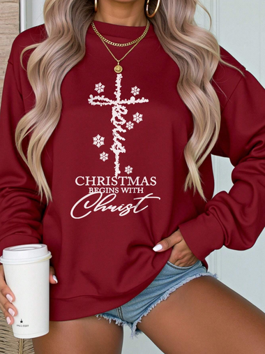 Casual Long Sleeve Crew Neck Text Letters Loose Regular Sweatshirt