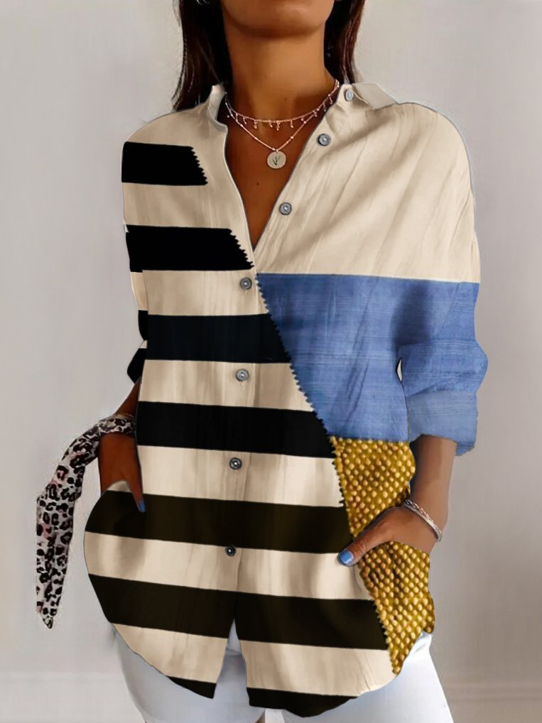 Casual Long Sleeve Shirt Collar Geometric Regular Shirt