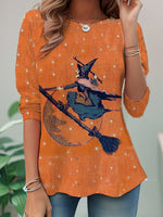 Casual Long Sleeve Crew Neck Halloween Loose Regular T-Shirt