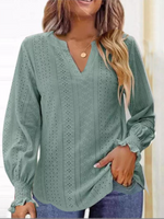 Long Sleeve V Neck Plain Casual Regular Blouse