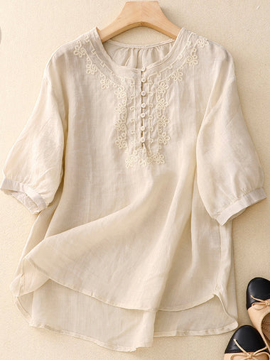 Casual Long Sleeve Shirt Collar Plain Loose Regular Blouse