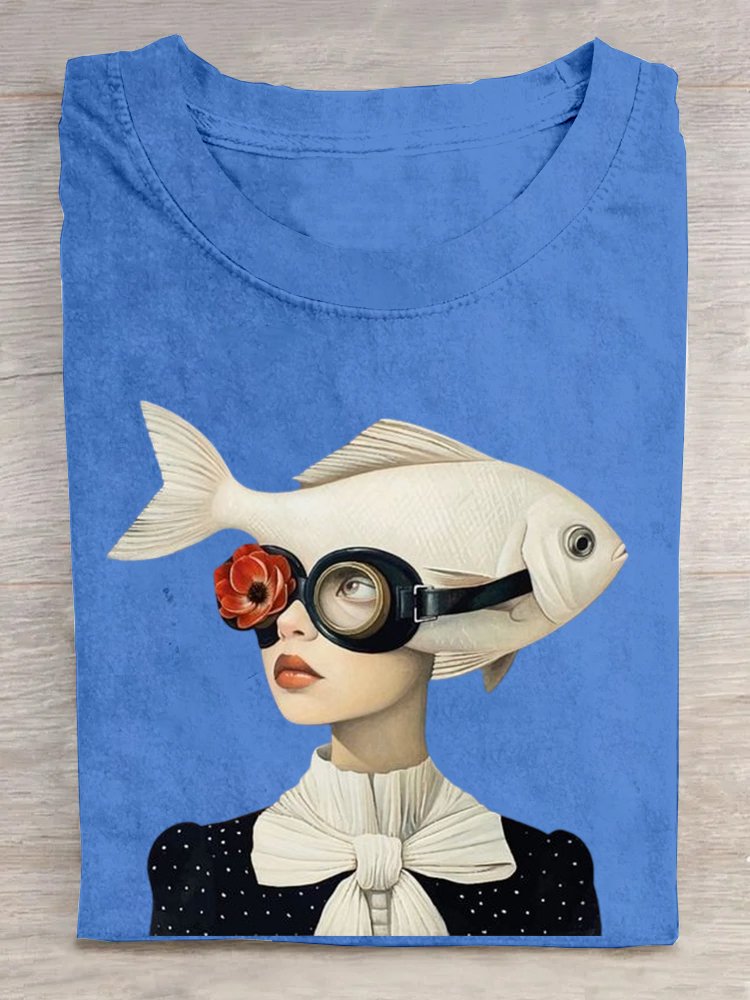 Loose Short Sleeve Crew Neck Abstract Casual Regular T-Shirt