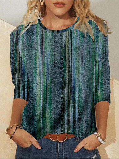 Loose Long Sleeve Crew Neck Floral Casual Regular T-Shirt