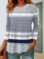 Casual Long Sleeve Crew Neck Striped Loose Regular Blouse