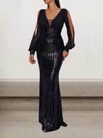 Sexy Long Sleeve V Neck Plain Tight Maxi Dress