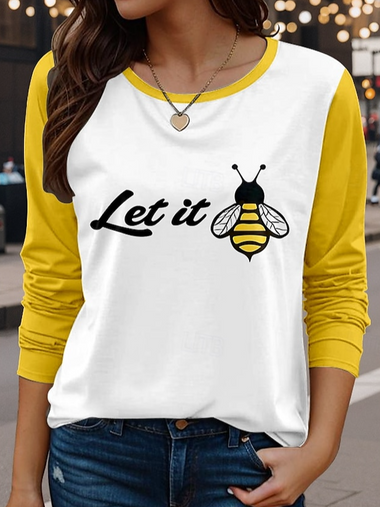 Loose Long Sleeve Crew Neck Animal Casual Regular T-Shirt