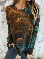 Casual Long Sleeve Crew Neck Geometric Loose Regular T-Shirt