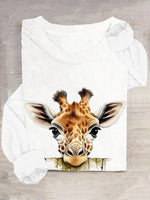 Casual Long Sleeve Crew Neck Animal Loose Regular T-Shirt