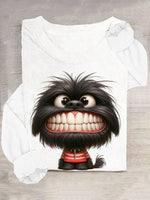 Loose Long Sleeve Crew Neck Dog Casual Regular T-Shirt