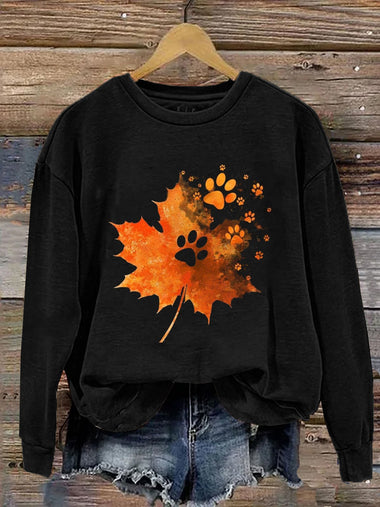 Loose Long Sleeve Crew Neck Maple Leaf Casual Regular Sweatshirt