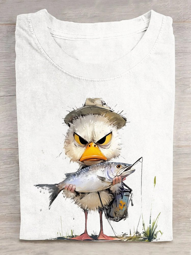 Casual Short Sleeve Crew Neck Fish Loose Regular T-Shirt