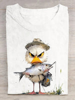 Casual Short Sleeve Crew Neck Fish Loose Regular T-Shirt