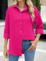 Casual Long Sleeve Shirt Collar Plain Loose Regular Shirt