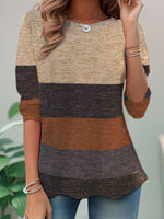 Loose Long Sleeve Crew Neck Striped Casual Regular T-Shirt