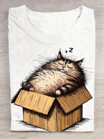 Casual Short Sleeve Crew Neck Cat Loose Regular T-Shirt
