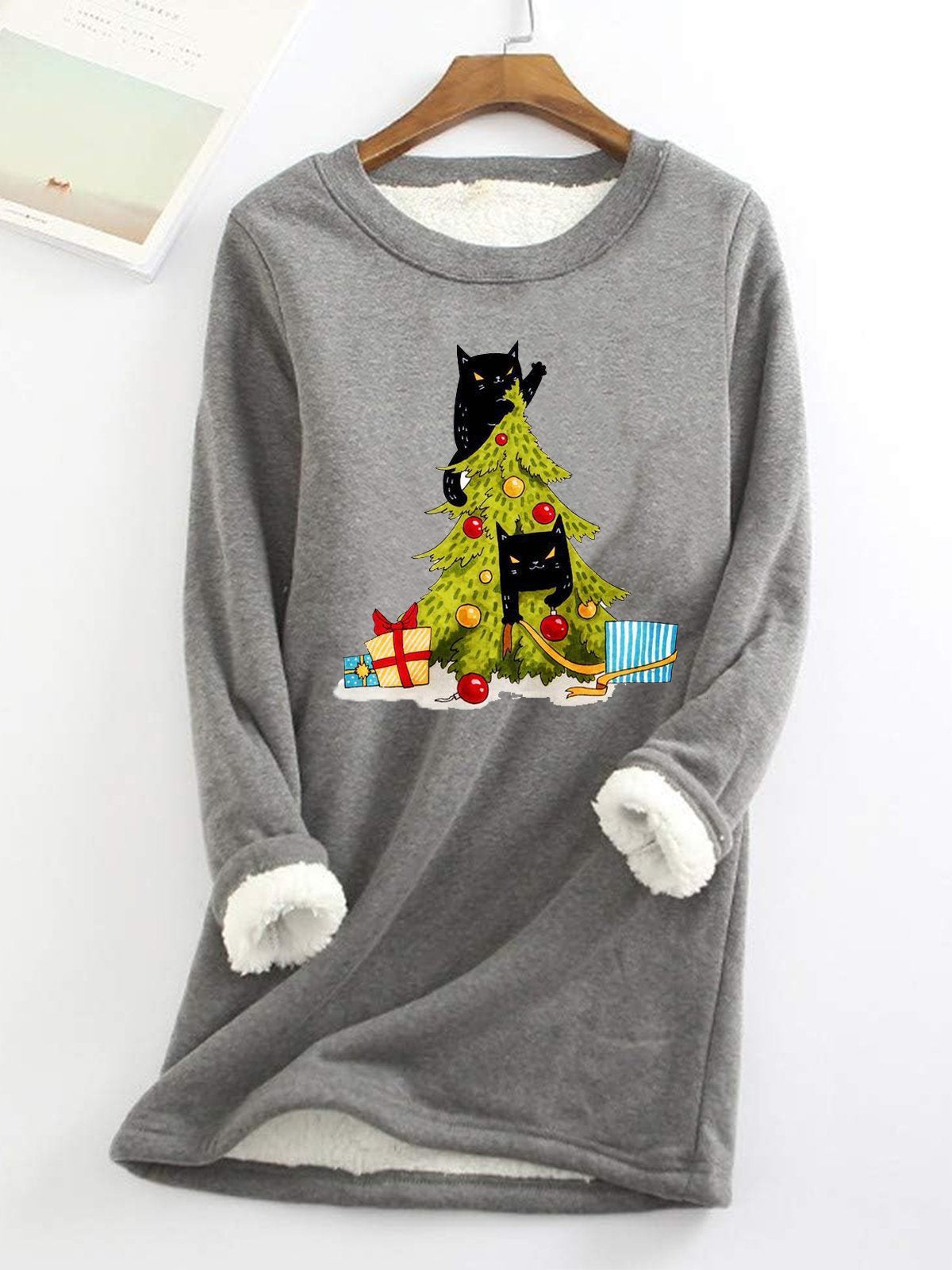 Casual Long Sleeve Crew Neck Christmas Loose Mid-Long Sweatshirt