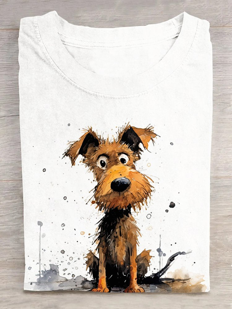 Casual Short Sleeve Crew Neck Dog Loose Regular T-Shirt