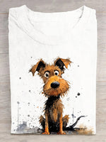 Casual Short Sleeve Crew Neck Dog Loose Regular T-Shirt
